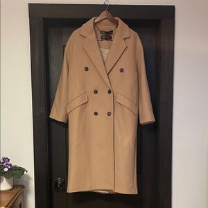 Zara Women's Camel Double-Breasted Trench Coat